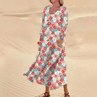 Strugten ženska casual udobna cvjetna tri četvrtina rukave pamučne drešene haljine za žene