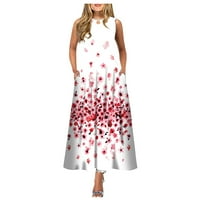 Haljine za žene Žene Ležerne prilike za ispis Big Hemwarwave okrugla vrata bez rukava Duga haljina ružičasta
