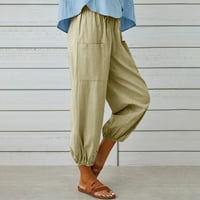 Jesenski čišćenje modne žene ljetne gumne casual hlače labave pamučne i posteljine džepove čvrste pantalone