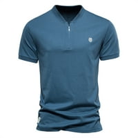 Muške kratke rukave Polo majice četvrt-zip ležerne tanke fit mock vrat Osnovne pamučne košulje plavo