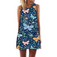 Ballsfhk Žene Ljeto bez rukava Boho Print Casual Beach Vintage Modna kratka mini haljina Maxi haljina