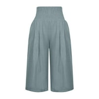 Puawkoer ženske pamučne i posteljine čvrste boje elastične struke casual pantalone Sportske kapri hlače