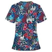 HHEI_K Žene Ležerne prilike Modni kratki rukav V-izrez V-izrez Radno uniformno crtani ispis bluza za bluzu spušta za žene