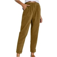 Capri pantalone za žene elastične platne hlače s visokim strukom ravne široke pamučne pamučne pamučne