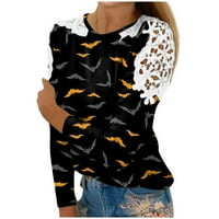 HHEI_K majice s dugim rukavima za žene Dressy ženska modna Halloween Tiskanje i spajanje čipka u šupljim