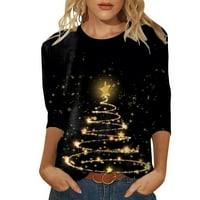 Clearry Merry Božićne duksere za žene Drop ramena Tročetvrtina rukave božićne pulover Lagana majica