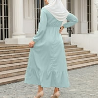 Aufmer habanje na radno vrijeme za rad Zelene haljine Dame Ljetne suknje za dame muslimanski patentni zatvarač Čvrsti boju Dugih rukava Haljina pada ljetna ušteda