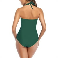 Ženski ljetni seksi jedan temminijski upravljač čvrsti kupaći kostim Halter Backlex Ruched Wrap kupaći kupališta zeleni xl