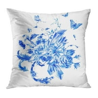 Vintage ručne plave akvarel ruže dragocjeni kristali i leptiri u boho prirodnom prirodnom cvjetnom jastuku