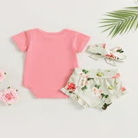 Arvbitana Baby Girls Ljeto odjeće Pismo Ispiši kratki rukav ROMper + cvjetna kratke hlače + luk za glavu