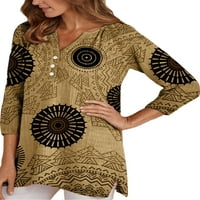 Bomotoo jesenski vrhovi rukava za žene modni print Henley V izrez majica casual labava fit bluza veličine