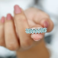 Ovalni rez Aquamarine Polu vječni prsten za žene, 14k bijelo zlato, SAD 10.50