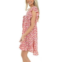Ljetne haljine za žene za žene modne dame Ljeto V-izrez tiskani ruffless casual haljina kratke suknje