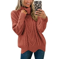 Yskkt Winter Women Modni solid u boji Turtleneck džemper Ležerne prilike labavi dugih rukava pletena pulover džemper za toplim krzno