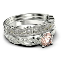 Zasljepljujući 2. karatni ručni rez morgatit i dijamantni moissanite klasični nadahnuti zaručnički prsten, jedinstveni vjenčani prsten za uvijanje u srebru sa 18k bijelim zlatnim oblogom, dva podudaranja