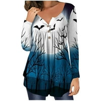 Ženske halloween grafičke majice, žene Flowy Henley bluze Halloween Ispis Sakrij trbuh tuniku Jesen