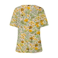 Hanas ženski gornji modni ljetni ženski modni ležerni print V-izrez kratkih rukava tiskana majica žuti