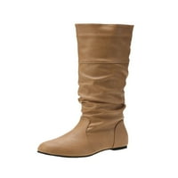 Difumos Womens Comfort Pull on Slouchy Mid Calf čizme Wide-Calf zimske cipele Radni non klizni kaki