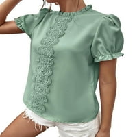 Ženska bluza vrhovi kontrast čipkasti mock bluza izreza MINT Green XL