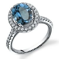 2. Carats London Blue Topaz Halo Milgrain prsten u srebru sterlinga