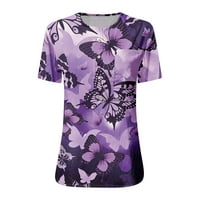 Fjofpr Womens Tops majice za žene Casaul cvjetno tiskane majice s kratkim rukavima s kratkim rukavima