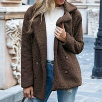 WAVSUF Fleece jakne za žene plus veličine casual bez kapuljača čvrste kafe zimski kaputi veličine 4xl