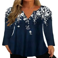 Niveer žene vrhovi majica s dugim rukavima V izrez tunika bluza ELEGANT TEE cvjetni print pulover mornarsko
