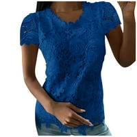 Žene ljetne vrhove kratkih rukava od pune bluze casual ženske majice posade plavi 3xl