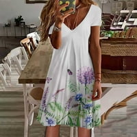 Lastsono mini haljina za žene Ljeto kratki rukav casual V izrez Boho haljina Trendy cvjetni ispis majica