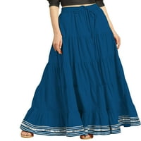 Eloria Maxi Tier suknja Elastična struka Pamučne boemske suknje Boho Long Pleted, Boja: breskva, Veličina: