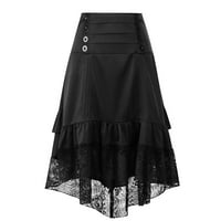 Novi dolasci ženske suknje, suknje za Noć vještica za žene dame Jesen i zimska suknja Retro šivanje čipkaste torbe s hip gumbom suknja crna, xxl