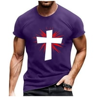 Hanas Muška odjeća Ljeto kratki rukav okrugli vrat Europska veličina Cross Print Pulover Majica Top Purple XL