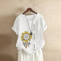 Ženski bluze Ženski modni casual okrugli vrat kratki rukav s majicom majica za majicu Bluze White S