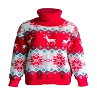 Nokiwiqis Ženski božićni džemper, Dugi rukav Jacquard Reindeer Tree Snowflake Turtleneck pletena, dame labavi pleteni puloveri