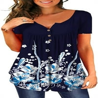 Žene Ljeto cvjetni print kratkih rukava Tunika Tunts Casual bluza, bluze za žene, vrhovi za žene casual blue xl