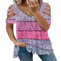 Prednjeg swwalk dame vrhovi i bluze s kratkim rukavima majica Zipper V majice izrez udubljenje Ležerne