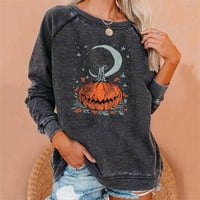 Žene Halloween Ispisuje pune rukave, okrugli vrat Ležerni pulover, Halloween Crna mačka Ghost Witch