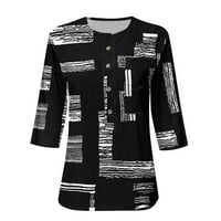 Ženski vrhovi bluza Grafički print rukave casual ženske modne Henley Thirts crna 3xl