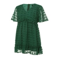 MA & Baby Women Ljetna šifonska haljina Čvrsta boja Dot Print V-izrez Casual haljina od pola rukava