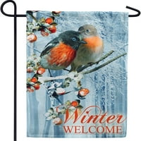 Ptice Zima Dobrodošlište zastava Snježne šume borove drveće Dvostrano sezonski snijeg Dobrodošli Zimska