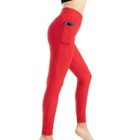 Ženska modna džepa yoga hlače visoka elastična dizanje tanka i znojnog hlača crvena xl