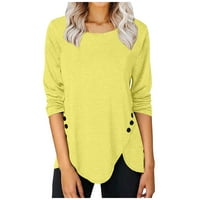 APEPAL ženska pamučna majica dugih rukava lagana crewneck tee pulover bluza žuta m
