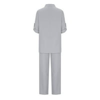 Dyegold Outfits za ženske ležerne pamučne posteljine dugih rukava dolje majica široke noge hlače salon set Streetwear