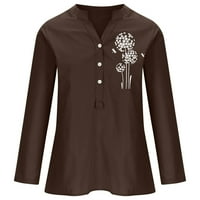Pyju ženske pamučne bluze, Henley majica s dugim rukavima plus veličina lagana vrhova gumna gore v izrez
