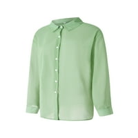Suaumret ženska majica na dugim rukavima LEAPEL V Mreža mreža Vintage Pogledajte preko osnovne bluze Streetwear Green l