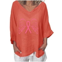 Fitoronske košulje za dojke za žene - Fall Tops Crewneck Pink ružičasta vrpca plus veličina Comfy casual