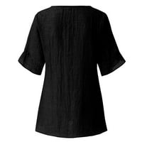 Giligiliso Žene Ležerne prilike kratkih rukava V-izrez Pamuk solidna nepravilna bluza