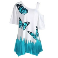 Ženske hladne majice za hladno ramene Ljeto Fahsion Butterfly Ispis kratkih rukava Na vrhu Labave fit meke udobne majice