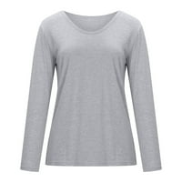 Plus size bluze za žene Dressy Jesen okrugli vrat dugih rukava Džepne majice Grey XL