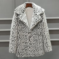 Ediodpoh Ženske jakne žene Zimske srednje dužine snijeg bijeli leopard print kaput jakne kaputi bijeli xxl